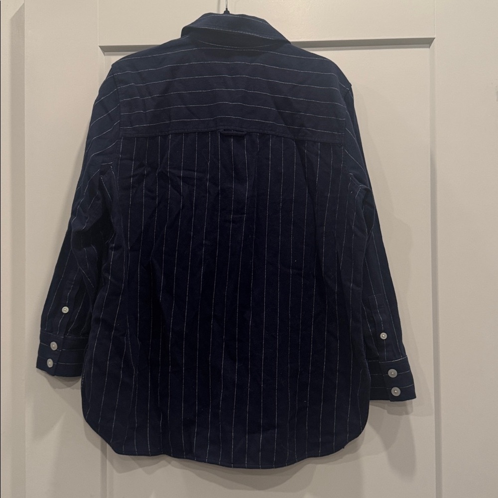 NWT Everlane The Classic Cotton Flannel Button down Stripe Navy Blue medium - Picture 3 of 3